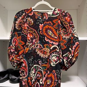 Beautiful Fall Paisley dress- puff sleeve, flowy bottom
